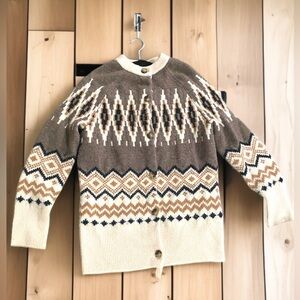 J. Crew Fair Isle Alpaca Wool Cardigan in Heather Fawn Muslin XXS